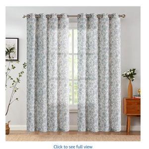 Vangao Blue Floral Linen Blend Curtains for Living Room 84 Inches Long Farmhouse Curtains for Bedroom Vintage Print on Beige Light Filtering Window Drapes Grommet Top 2 Panels