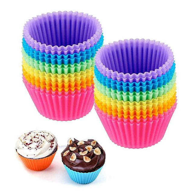 Reusable Silicone Cupcake Baking Cups 24 Pack, 2.75 inch Silicone Baking Cups, Reusable & Non-stick Muffin Cupcake Liners for Party Halloween Christmas,6 Rainbow Colors (Pack of 24,Multicolor)