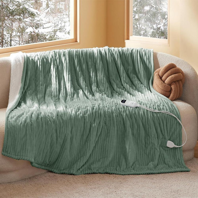 Bedsure Electric Blanket Full Size - Soft Ribbed Flannel Heated Blanket with 6 Heat Settings, Heating with 10 Time Settings, 8 hrs Timer Auto Shut Off, Warm Gift for Grandma (72x84 inches, Green)