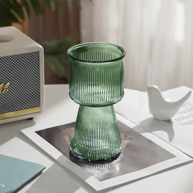 Gidary Ribbed Glass Vase, Clear Glass Vase, Flower Vase for Centerpieces, Tall Vase, Large Glass Vase, Modern Vase for Living Room, Dining Table, Entryway, Mantle, Shelf, Wedding, Office, 7.5 Inches