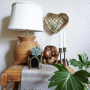 Vintage Wicker Basket Table Lamp with Shade