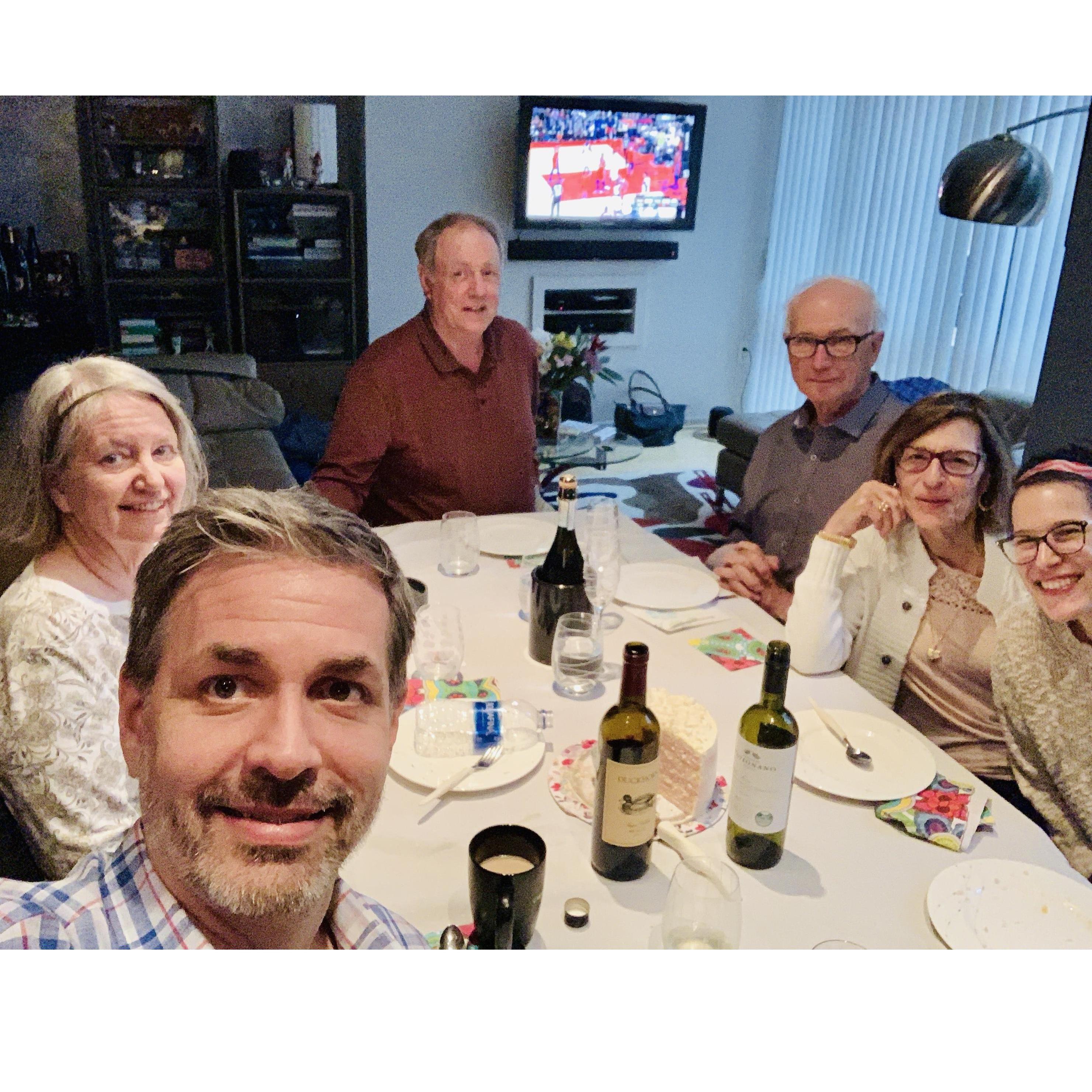 We love having guests over for dinner. In this picture we made dinner for both our parents. Much to our delight, they get along very well!