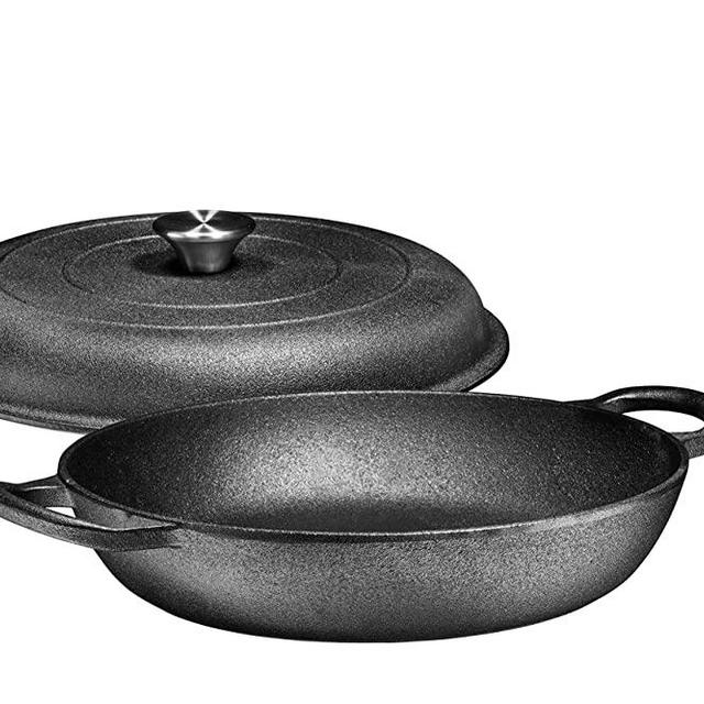 Heavy Duty Pre-Seasoned Cast Iron Casserole Braiser - Pan with Cover, 3.2-Quart - Non-Stick