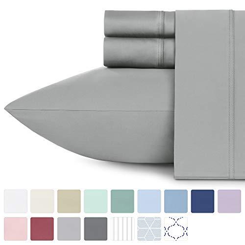 California Design Den 600 Thread Count 100% Cotton Sheets – Light Grey Extra Long-Staple Cotton King Sheets, Fits Mattress 16'' Deep Pocket, Sateen Weave, Soft Cotton 4 Piece Bed Sheets Set