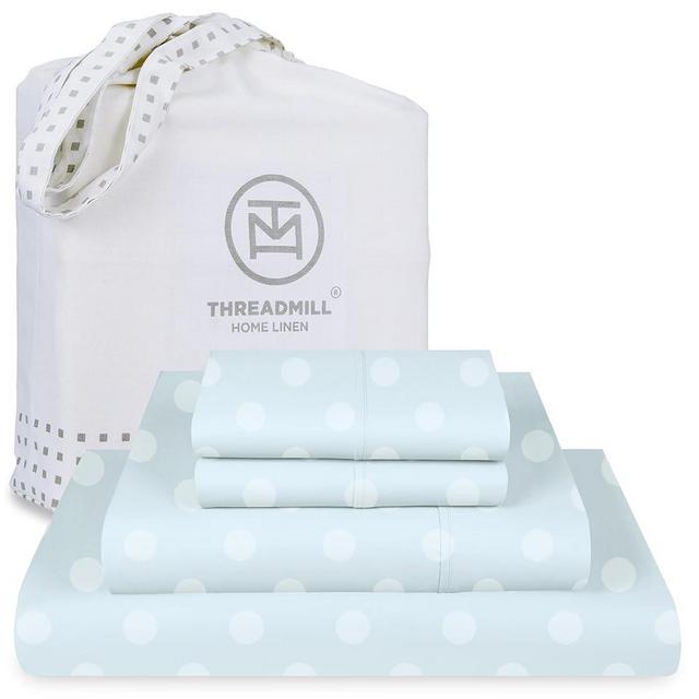 Threadmill 100% Cotton Sheets for King Size Bed | 4 Pc King Bed Sheets Set | Soft, Breathable Lightweight Damask Sateen for All-Season Use | Snug Fit Elastic Deep Pocket King Sheets | Light Blue