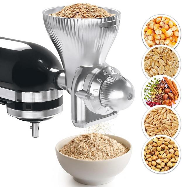 GLINK All Metal Grain Mill Attachment Fit for KitchenAid Stand Mixer,12 Levels Flour Grinder Accessories, Grain Mill Attachment Fit for Grinding Wheat, Corn, Oats, Buckwheat, Millet and Other Cereals