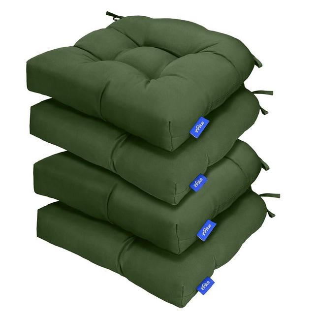 INFBLUE Outdoor Tufted Wicker Cushions Seat Cushions for Patio Furniture Set of 4, 19x19 Outdoor Chair Cushions Water Resistant Patio Cushions with Ties for Wicker Chair (Moss Green)