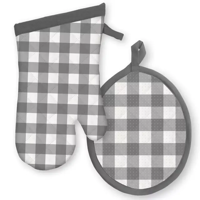 MU Kitchen™ Gingham Oven Mitt & Pot Holder Set in Grey