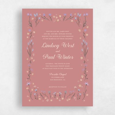 Coral, Pink Wedding Invitation - Harebell Portrait
