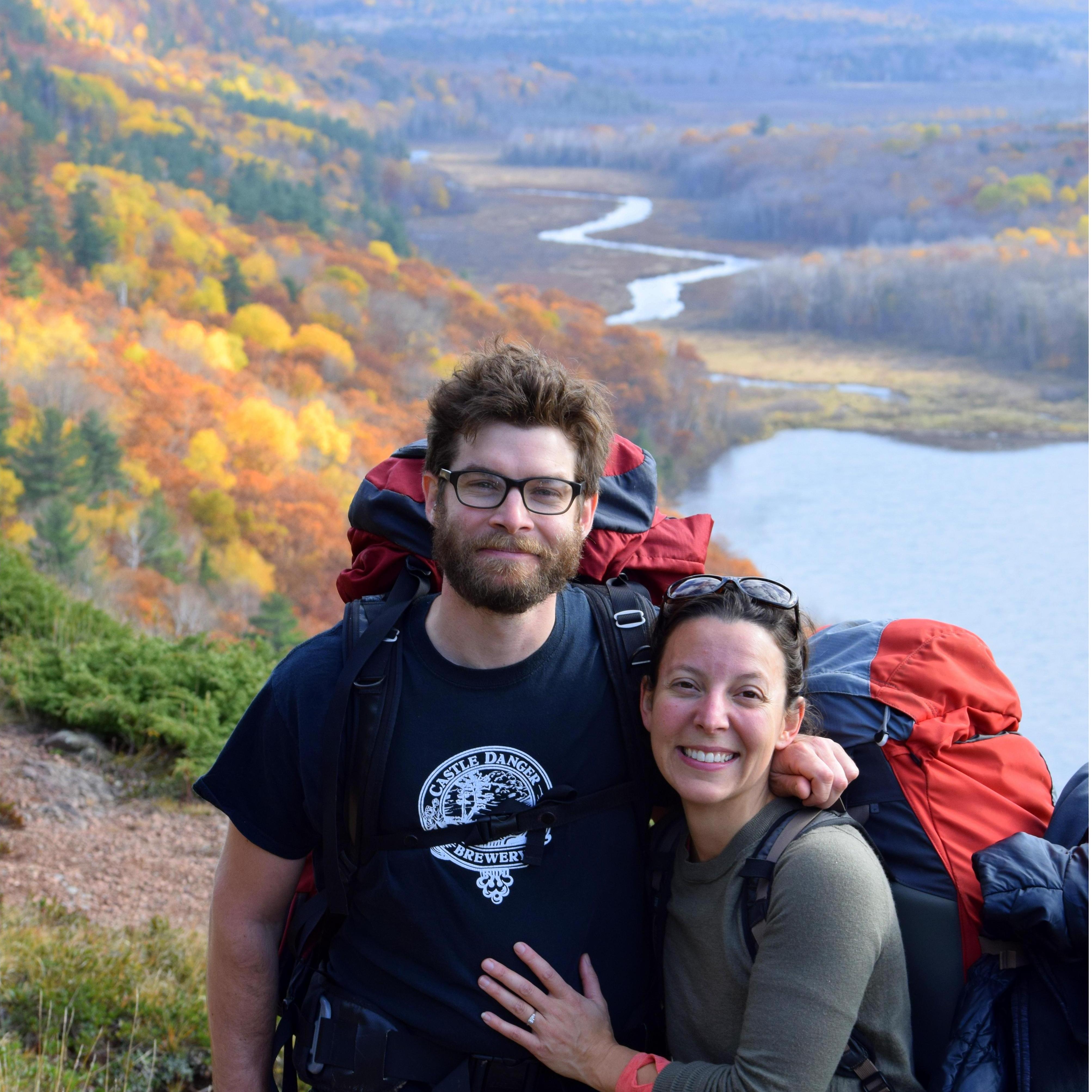 Hiking in the "Porkies". Not pictured: Our friends Doug, Michelle, and Ed