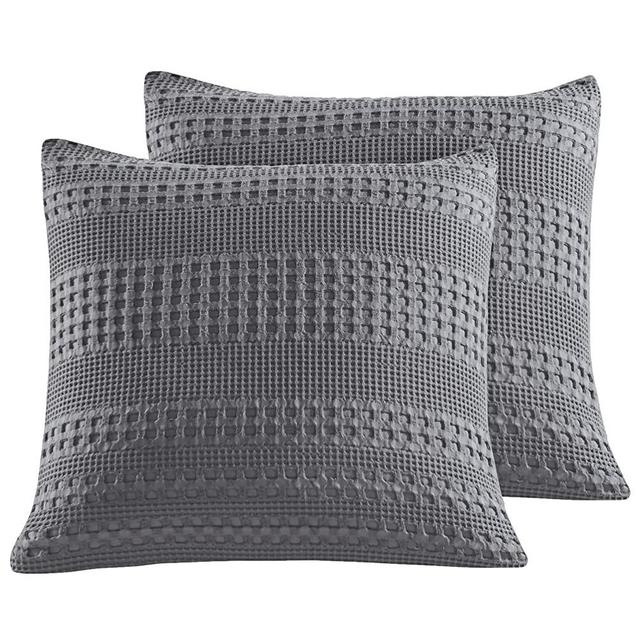 PHF Cotton Waffle Weave Euro Sham Pack of 2 Textured Soft Cozy Home Decoration Throw Pillow Cover for Bed Sofa Couch 26" X 26" Dark Grey