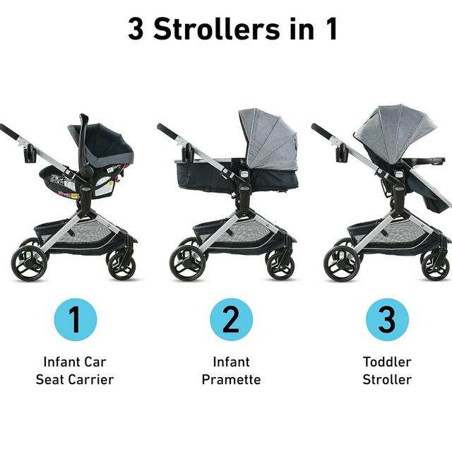 Graco Modes Nest Travel System with Adjustable Reversible Seat, Pram Mode, Lightweight Aluminum Frame, and SnugRide 35 Lite Elite Infant Car Seat, Sullivan