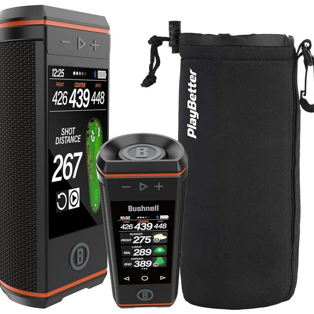 Bushnell Wingman HD Golf GPS Speaker Bundle - 3.5” Color HD Touchscreen, 360 Audio, 2 x 10 Watt Speakers, BITE Mount with PlayBetter Protective Wingman Pouch