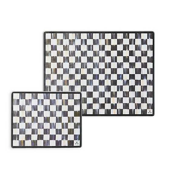 MACKENZIE-CHILDS Tempered Glass Cutting Board, Large Countertop Cutting Board, Black-and-White Courtly Check, Set of 2