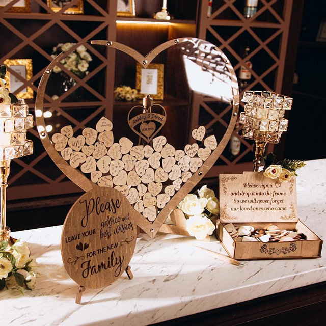 Rustic Wedding Guest Book, Heart Frame Wedding Guest Book, Guest Book Sign, from 30 to 300 Guests, Wedding Decor, Wooden Drop Box, Personalized Wedding Guest Book Alternative