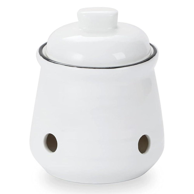 HAOTOP Ceramic Mini Garlic Keeper with Lid, Garlic Container Saver for Countertop, Keep Your Garlic Cloves Fresh (White)