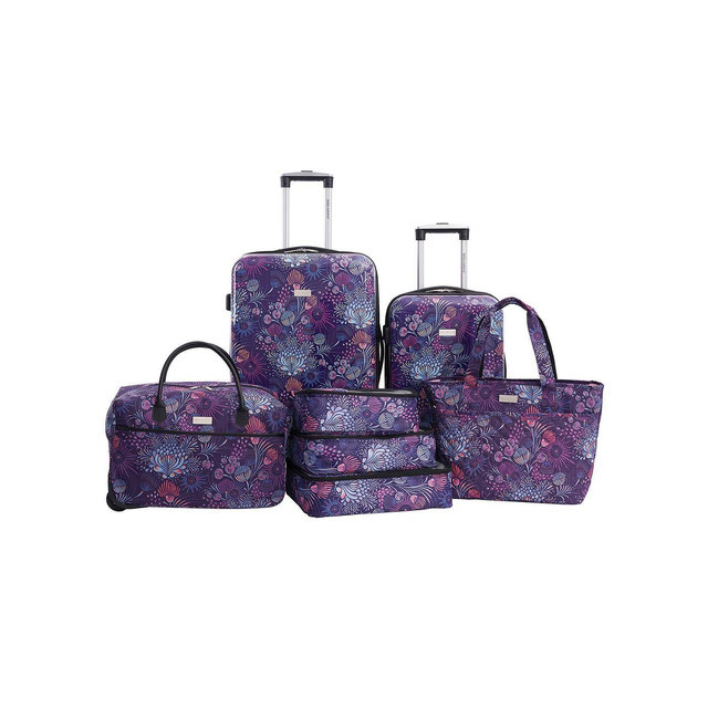 Travelers Club Bella Caronia Deluxe 7pc Hardside Checked Spinner Luggage Set - Dark Purple