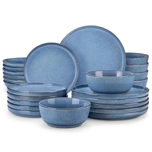 vancasso ANYA 24 Pieces Plates and Bowls Set, Blue Dinnerware Sets, Reactive Glaze Dishes Set for 6, Ceramic Dishware Sets Kitchen Dinner Set, Microwave & Dishwasher Safe