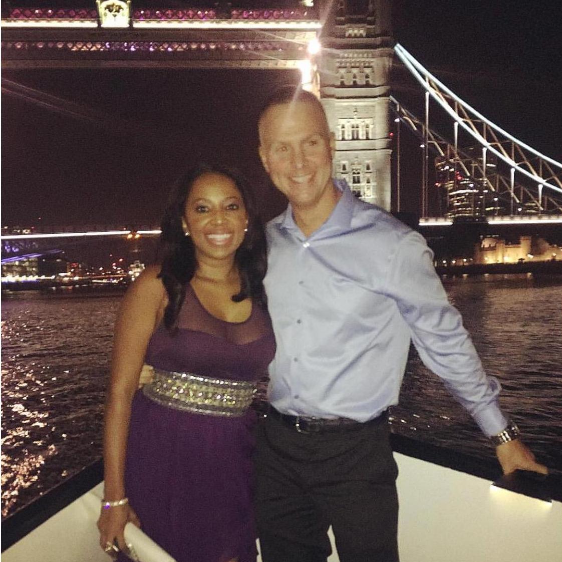Cruising down the River Thames in London - our first trip to Europe together!