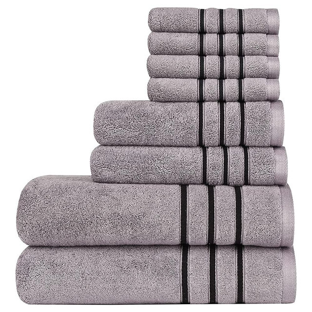 DIAOJIA Bath Towels Soft Cotton Set - 8,Turkish Cotton Premium & Luxury Towels Bathroom Sets Soft and Fluffy 2 Bath Towel 28" x 55" 2 Hand Towel 13"x 29" & 4 Washcloth 13" x 13" (Gray)