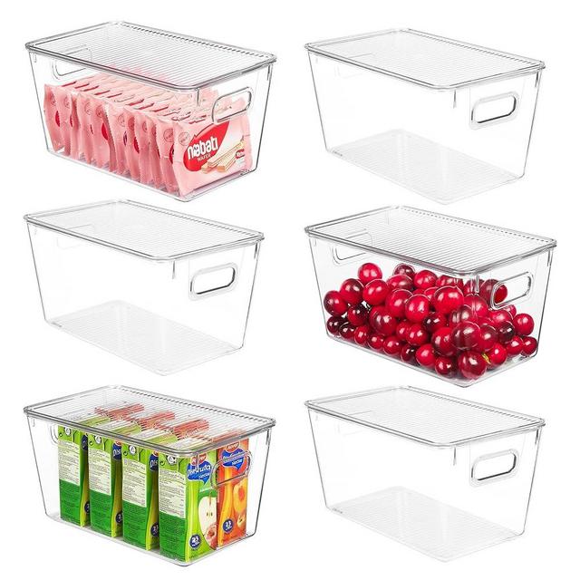 Vtopmart 6 Pack Clear Stackable Storage Bins with Lids, Medium Plastic Containers with Handle for Pantry Organization and Storage,Perfect for Kitchen, Fridge, Cabinet, Bathroom Organizer