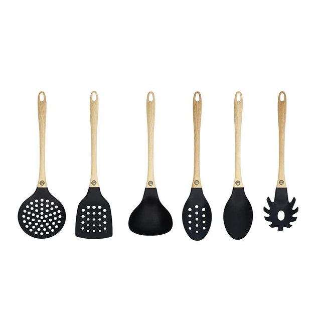 MasterChef Kitchen Utensils Set Dishwasher Safe, Non Toxic Cooking Utensils Set for Nonstick Cookware, Non Scratch Plastic Tools incl. Spatulas & Spoons, Heat Resistant Nylon, 6 piece, Natural Look