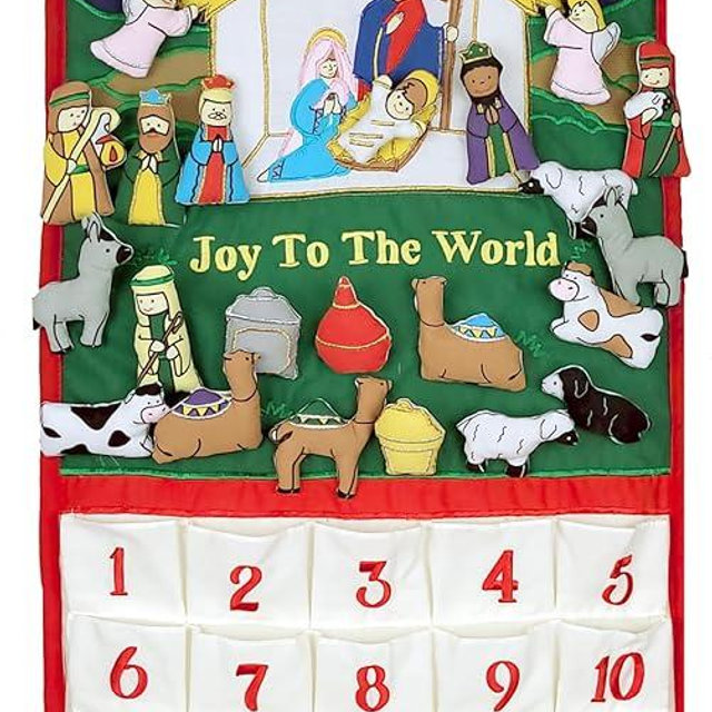 Joy To The World Traditional Nativity Advent Calendar by Pockets of Learning | Holiday Décor, Crèche Manger Scene, Christmas Fabric Wall Hanging, Seasonal Cloth Countdown