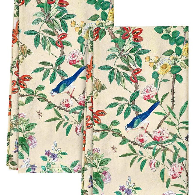Miss Adola Flour Sack Kitchen Towels - Set of 2 Spring Dish Towels with Hanging Loop 18x26 Inch Absorbent Reusable Cotton Cloths for Cleaning Cute Design Home Decorative Housewarming, Leaf Flower Bird