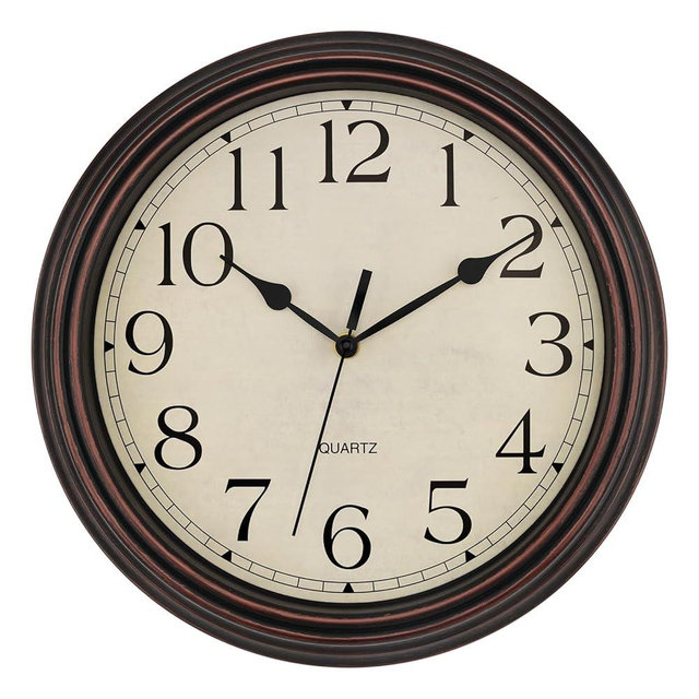 Foxtop 14 Inch Wall Clock Battery Operated Silent Non-Ticking Round Classic Vintage Retro Wall Clock Decorative for Living Room Kitchen Home Office (Bronze)