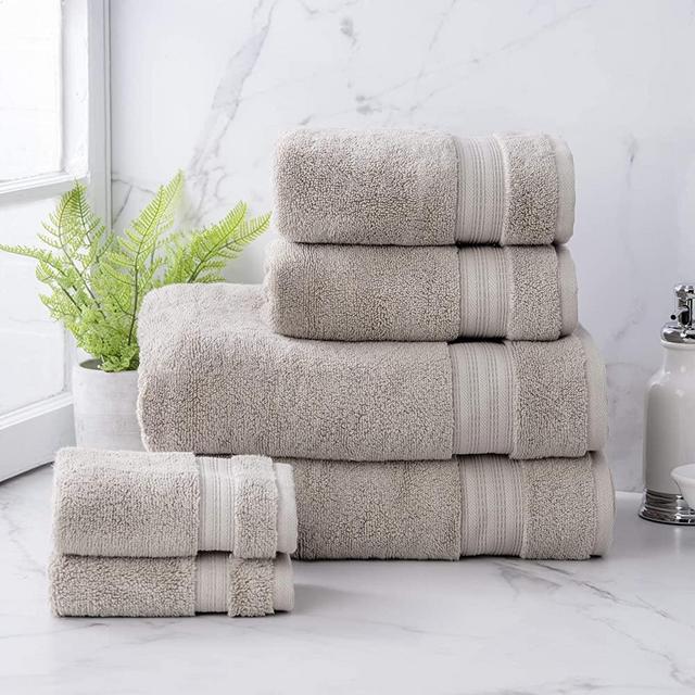 Welhome Cotton Rayon from Bamboo Bath Towel (Flax Brown) -Set of 6 -Soft & Fluffy -Highly Absorbent -Fade Resistant - Durable - Machine Washable - 2 Bath - 2 Hand - 2 Wash Towels
