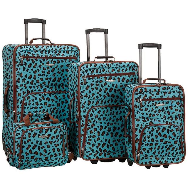 Rockland Jungle Softside Upright Luggage Set, Blue Leopard, 4-Piece (14/29/24/28)