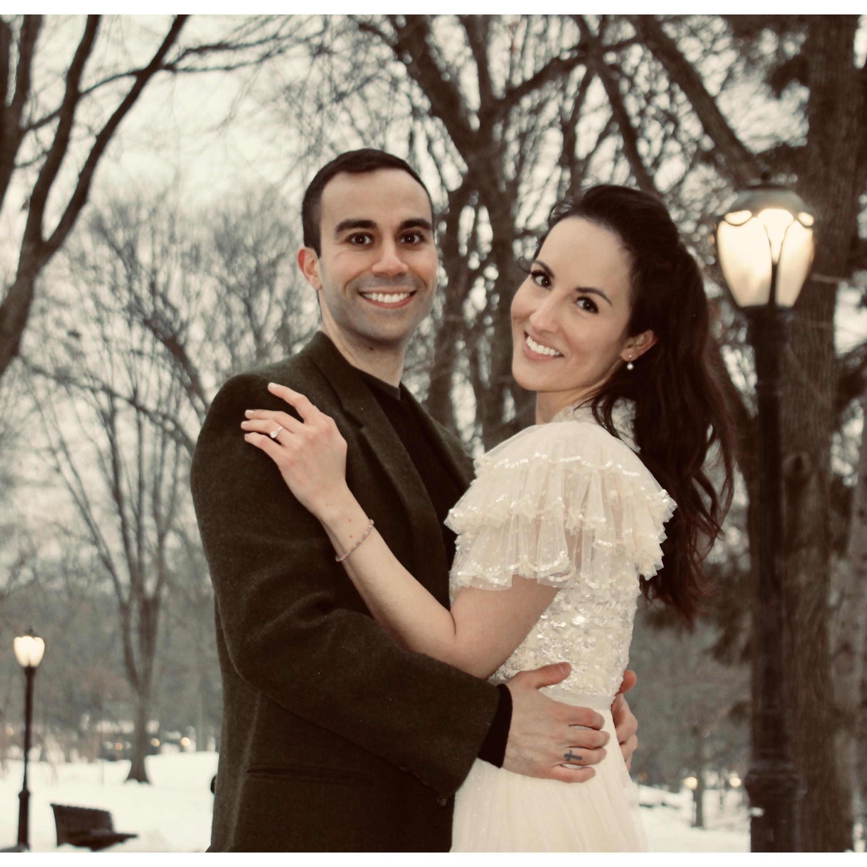An engagement photo taken in the spot where we met in Central Park.