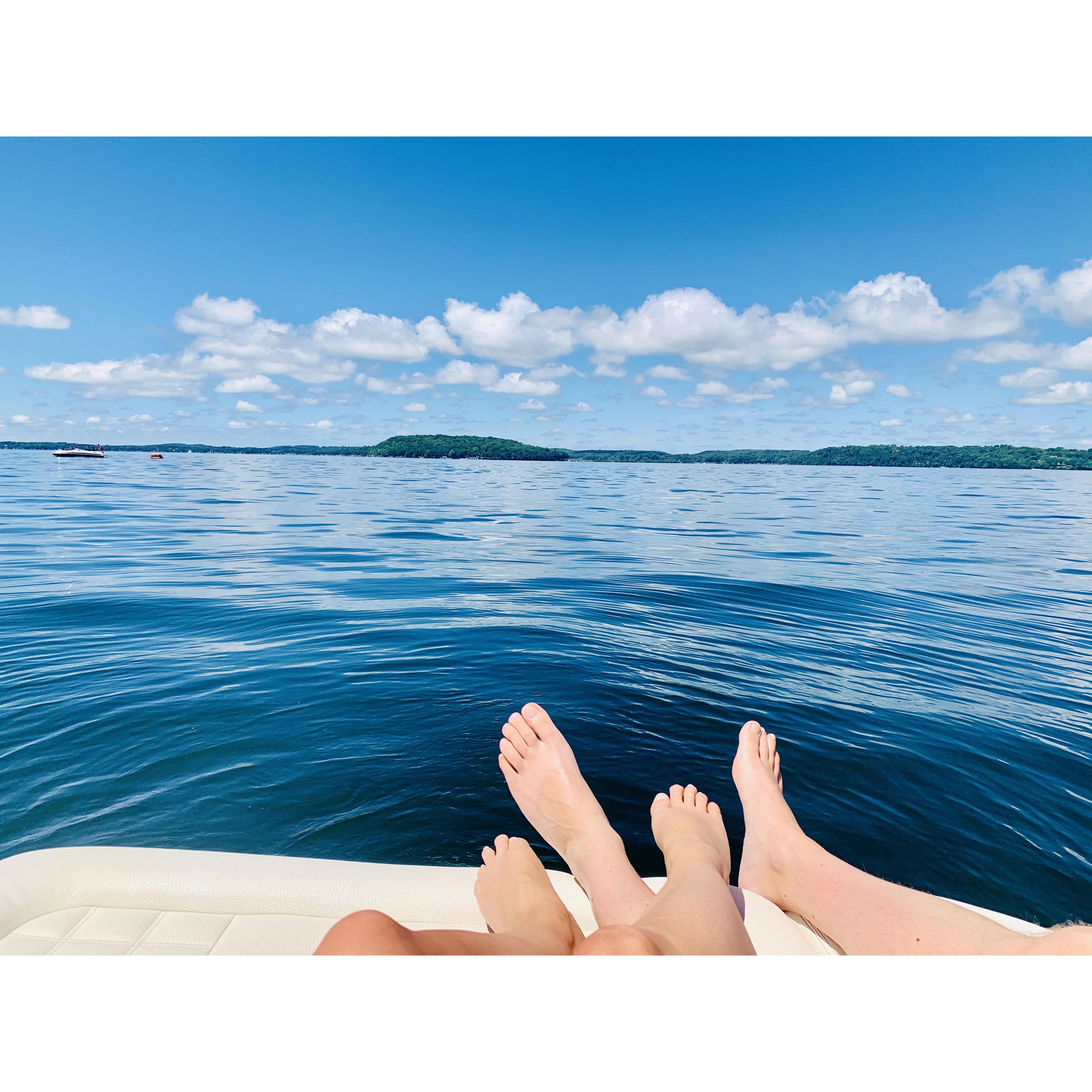 (When not in Cozumel), Gary and Jen's favorite place is relaxing on their boat.