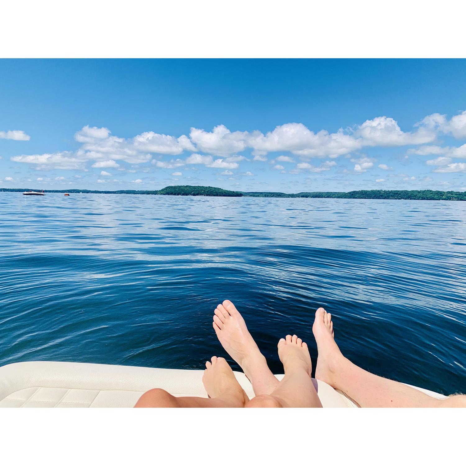 (When not in Cozumel), Gary and Jen's favorite place is relaxing on their boat.