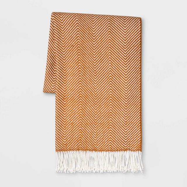 Woven Herringbone Throw Bronze/Cream - Threshold™
