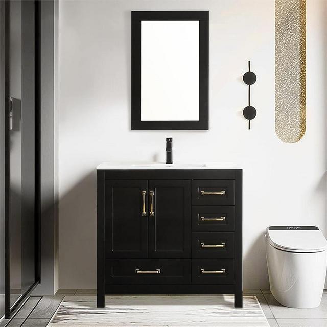 eclife 36" Bathroom Vanities with Sink Combo, Modern Thickened Wood Bathroom Storage Cabinet w/Undermount Sink, Matte Black Faucet Drain, Painted Surface, Black