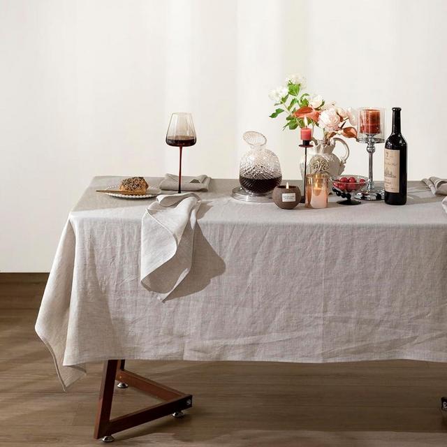 Talasily Linen Tablecloth 100% Pure Linen Table Cloth 60x120 Inches Rectangle Tablecloths Washable Cloths for Kitchen, Dining, Buffet Parties, Holidays, Picnic, Weddings and Restaurants-Natural Linen