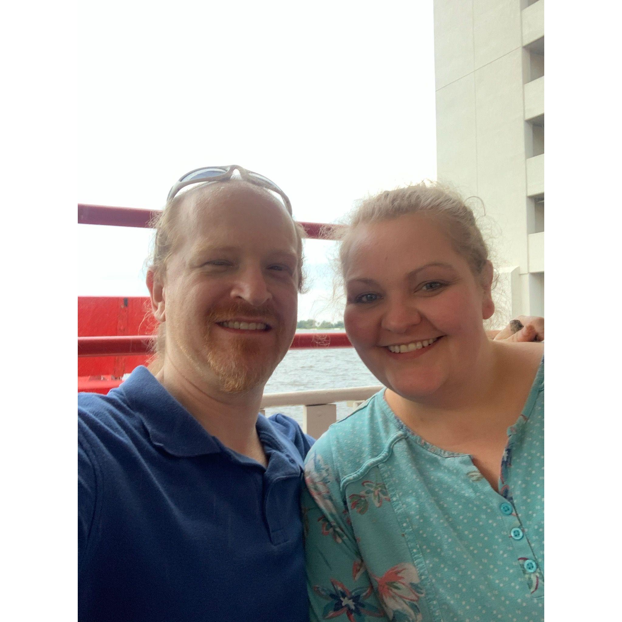 Celebrating Matthew's mom's birthday with a boat cruise.