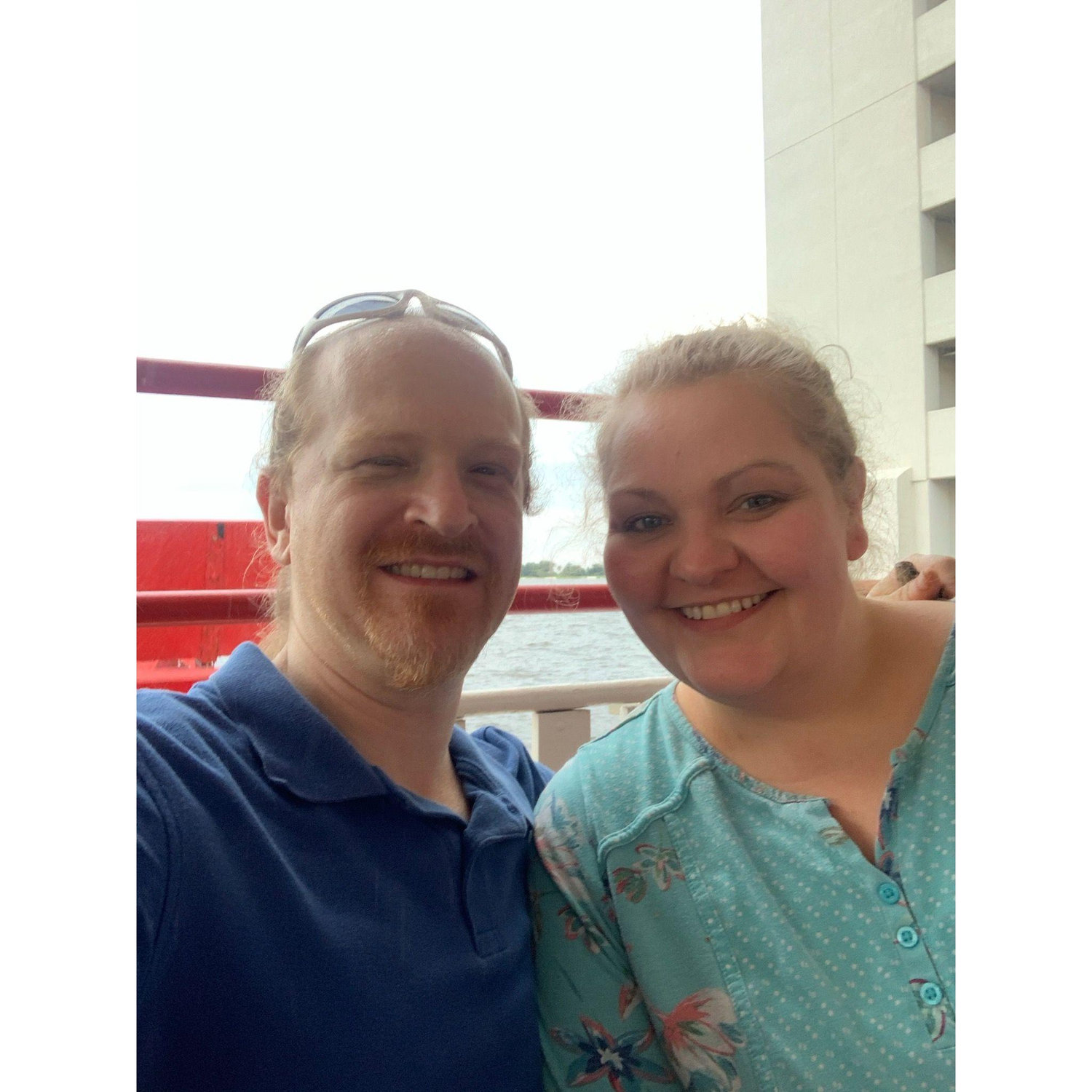 Celebrating Matthew's mom's birthday with a boat cruise.