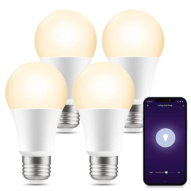 Smart Light Bulbs, Dimmable LED Light Bulbs Work with Alexa and Google Home, 2700K Warm White 800 Lumens WiFi Light Bulbs, A19 E26 75W Equivalent, 2.4GHz WiFi Only, No Hub Required, 4 Pack
