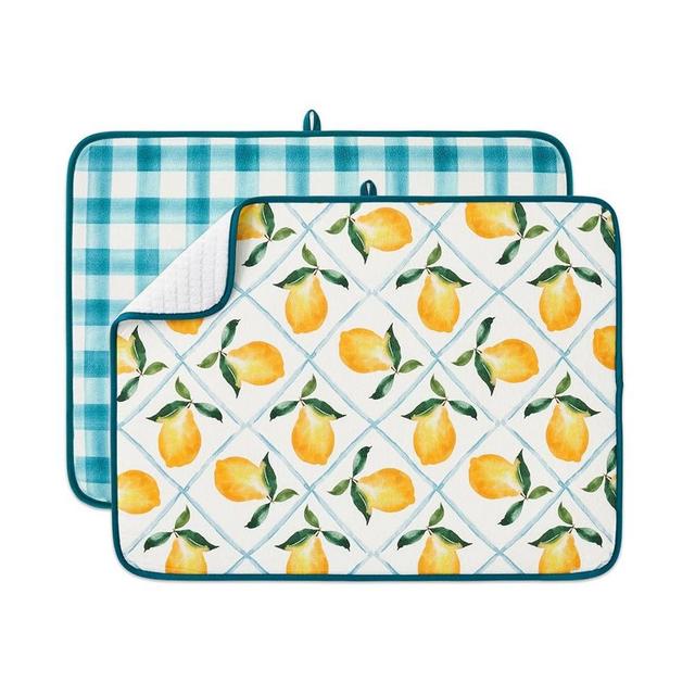 FRESHMINT Printed Dish Drying Mats for Kitchen Counter 2 Pack Absorbent Reversible Drying Mats Microfiber Kitchen Countertop Protector Dishes Drying Pad Extra Large 18"x24" Dish Mat