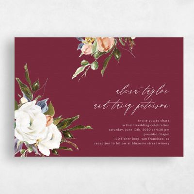 Burgundy, Red Wedding Invitation - Octavia Script
