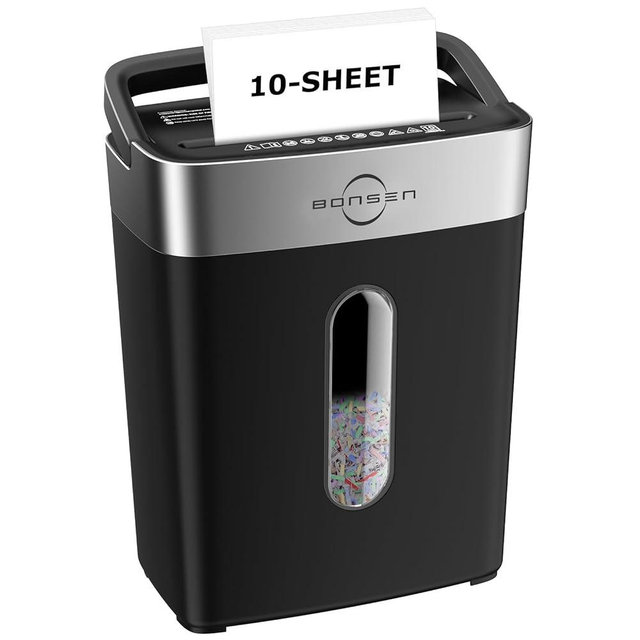 Bonsaii 10-Sheet Cross Cut Paper Shredder for Home Office, P-4, Portable Handle, 4 Gallons Bin, Paper and Credit Card Shredder (S3201 New Version)