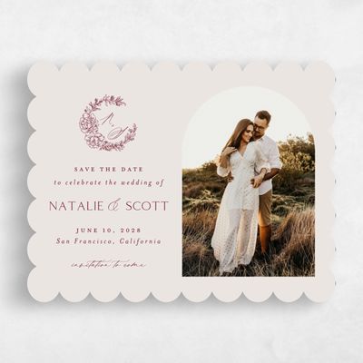 Red Scalloped Wedding Save the Date - Armoise Photo