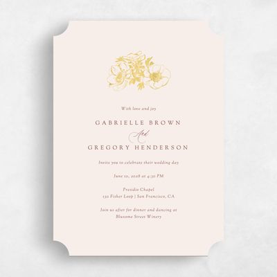 Beige Ticket Wedding Invitation - Anemone Classic Foil