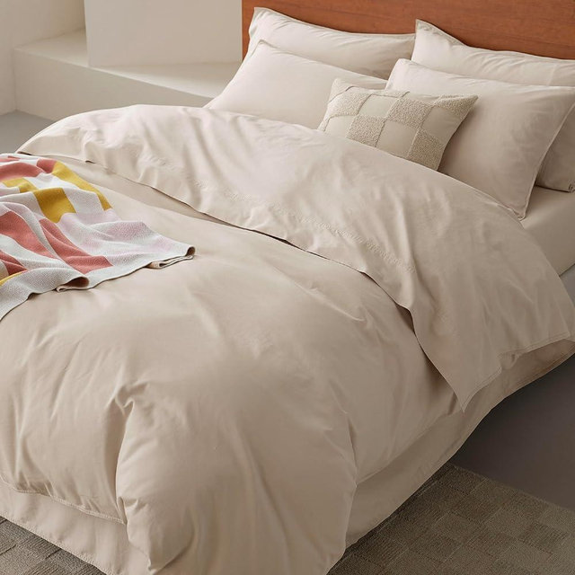 Double Stitch 100% Organic Cotton Duvet Cover - Soft 3 Piece Bedding Set Queen Size, 300 TC Luxury Hotel Sateen Weave, GOTS Certified Long Staple Cotton, Made in India, Ecru