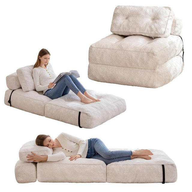 HIGOGOGO Folding Couch Sofa Bed, Convertible Sleeper Chairs with Back Support, Portable Fold Out Chair Bed Floor Mattress with Pillow, Comfy Floor Chair Sofa for Living Room,Bedroom,Beige