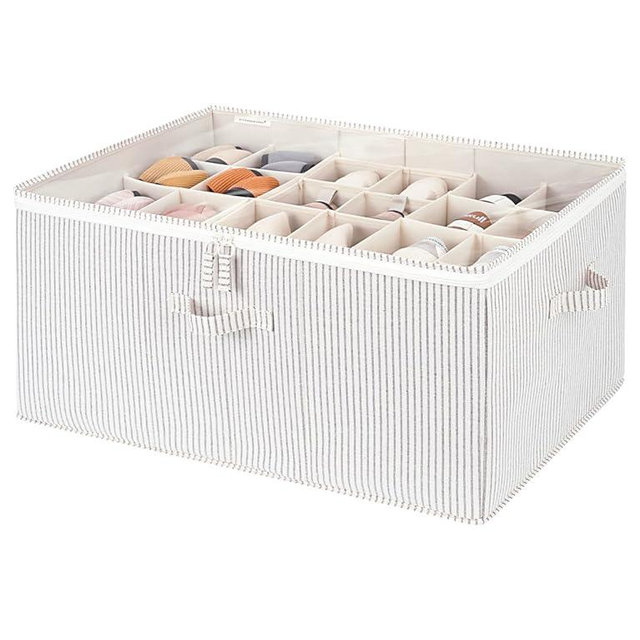 StorageWorks Shoe Organizer for Closet, Fits up to 24 Pairs, Shoe Cubby Storage Containers with Adjustable Dividers and Clear Cover, Gray and White Stripes