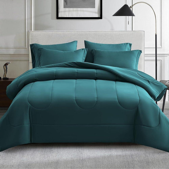 Maple&Stone Queen Size Comforter Set 7 Pieces Bed in a Bag - Down Alternative Bed Set with Sheets, Pillowcases & Shams, Soft Reversible Duvet Insert for Queen Bed, Teal