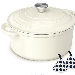 Enameled Cast Iron Dutch Oven - Umite Chef 5QT Pot with Lid & Cotton Potholders - Heavy-Duty Cookware for Bread Baking, Braising, Stews, Roasting(Cream White)